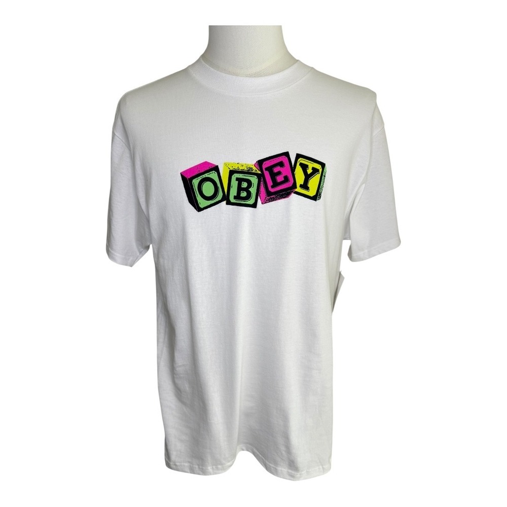 OBEY Graphic T-Shirt Neon Block Logo Short Sleeve Crew Neck‎ Tee Medium NWT